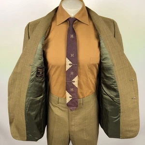 Vintage 60s Suit Mens 42 Jacket 36 Pants Unhemmed Poly Wool Mohair Deadstock NOS - Picture 1 of 24