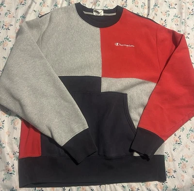 Suéter Champion Para Hombre Grande Rojo Azul Gris Tejido Inverso Cuello Redondo Bolsillo Canguro Foto 1 de 4