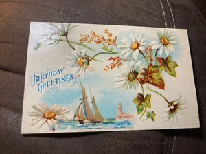 Birthday Greetings w/ Daisies and Sail boats - Picture 1 of 2