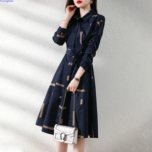 Abito camicia da lavoro donna coreana cintura primavera casual A-line business casual - Foto 1 di 13