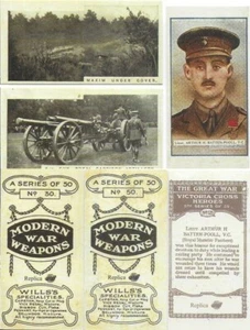 3x Tarjetas de Cigarrillo Primera Guerra Mundial Armas de Guerra Modernas Victoria Cross Ejército Héroe Voluntarios Réplica - Imagen 1 de 3