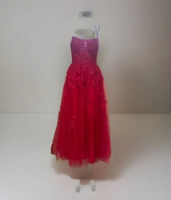 Vestido de graduación Alyce Paris para mujer talla 0 color rosa cerise estilo #61255 encaje espalda abierta Foto 1 de 4