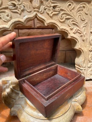 Antique Old Rare Wooden Hand Carved Floral Beautiful Jewelry  Box - Image 1 of 4