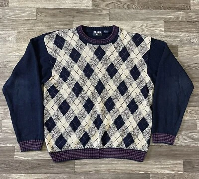 Vintage Trader Bay Knit Sweater Men’s Large Argyle Blue Beige Hipster Cosby 90s - Image 1 of 4