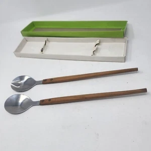 Juego de servir vintage MCM cuchara y tenedor JAPÓN acero inoxidable/teca mango ensalada - Imagen 1 de 10