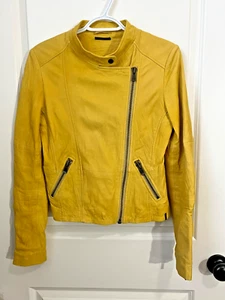 IKKS Echt Lamm Leder Damen Zip Moto Jacke Bomber Gelb Größe S - Bild 1 von 9
