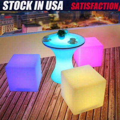 16" LED Light Cube Stool Chair 16 RGB Colors Rechargeable w/ Remote Control 5W - Image 1 of 4
