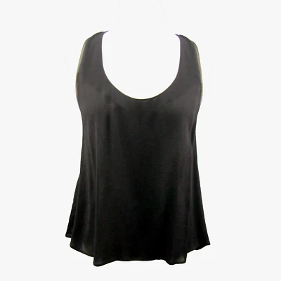 Alice + Olivia Darin Leather Trim Babydoll Tank Top Black Women Size XS New Flaw - Image 1 of 4