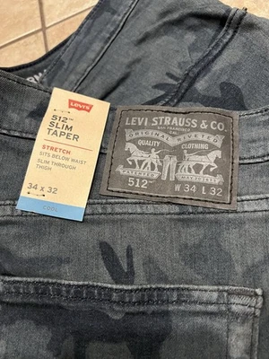 Levis Jeans Mens 34x32 512 Slim Taper Stretch Blue Camo Wash Inseam 30' Pant NEW - Image 1 of 4