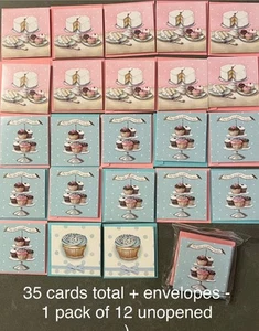 35 Mini cupcake blank greeting cards / Note Cards w/envelopes - Cupcake theme  - Picture 1 of 17