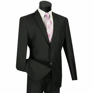 Traje de hombre LUCCI negro 2 botones calce clásico popelina poliéster pantalones delanteros planos - Imagen 1 de 7