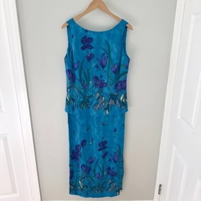 Maxi Vestido Para Mujer Sheri Martin NY De Colección Azul Floral Sin Mangas Talla 12 Foto 1 de 4