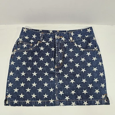 Y2K Quizz New York Star Print Americana Denim Mini Skirt Size 9/10 Stretch - Image 1 of 4