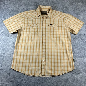 Howler Bros Shirt Short Sleeve Men's L Orange Tan White Pearl Snap Western Plaid - Picture 1 of 10