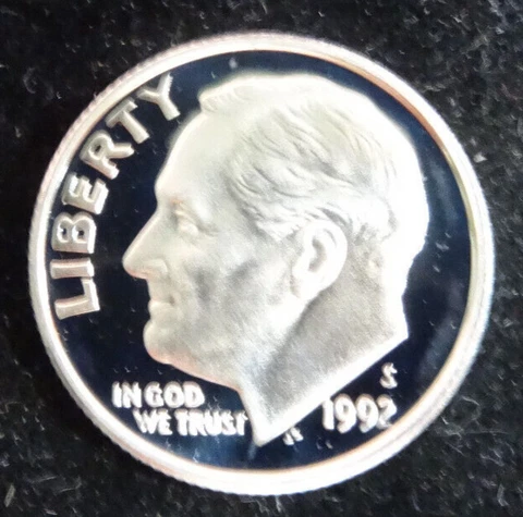 1992-S Proof Silver Roosevelt Dime DCAM 90% US Mint Coin 10C PR Free Shipping Cover