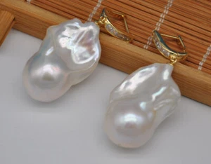 S2186 20x30mm Barroco Blanco Renacido Keshi Perla Pendiente Plata de Ley 925 Gancho   - Imagen 1 de 3