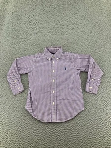 Vintage Ralph Lauren Shirt Boys 5 Purple Striped Long Sleeve Button Down Kids - Picture 1 of 17