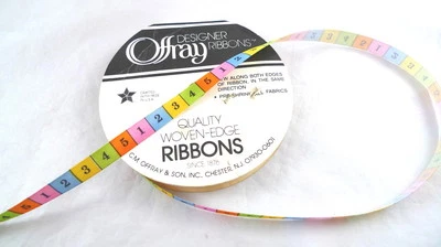 8 Yards Offray Ribbon Numbers 1-5 Pattern Multi-Color 3/16" Wide - Image 1 of 2