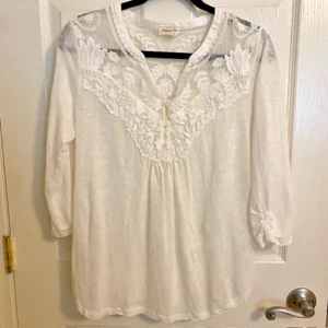Meadow Rue Anthropologie Cream Top Knit with Lace Large Petite - Picture 1 of 9