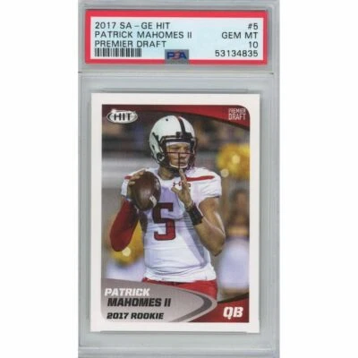 Graded 2017 Sage SA-GE Hit Premier Draft PATRICK MAHOMES #5 Rookie Card PSA 10 - Image 1 of 2