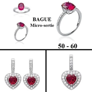 Dolly-Bijoux Parure 3PC Rhodié de Rubis Cz et Diamant Micro-sertie Argent 925 - Picture 1 of 4