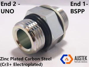 BSPP Male X UNO Male Hydraulic Adaptor - Various Sizes (7/16" - 1-5/8") - Picture 1 of 6
