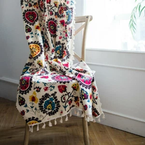 Cotton Linen Flower Bohemia Curtains Window Rod Pocket Bedroom Curtains Home UK - Picture 1 of 11