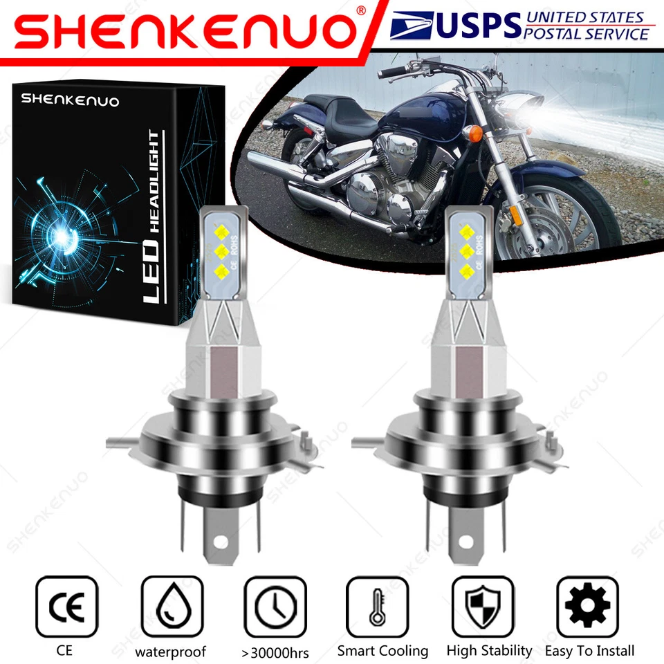 For Honda VTX1300C VTX1300R/S/T 2004-2009 2X 9003 H4 LED Headlights Bulbs White - Image 1 of 4
