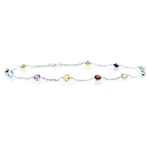 14K White Gold Anklet Bracelet With Round Shaped Gemstones 9.5 Inches