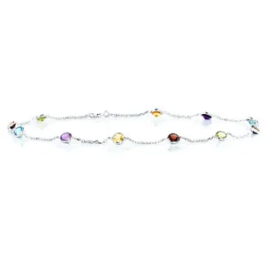 14K White Gold Anklet Bracelet With Round Shaped Gemstones 9.5 Inches - Picture 1 of 3