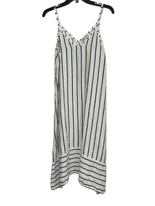 Terzo Millennio Italy Linen Dress M White Navy Striped Sleeveless Midi Summer - Picture 1 of 8