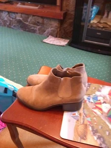 Peacocks 8 Pull On Beige suede Look Ankle Boots Small 1.5 Inch Heel - Picture 1 of 9