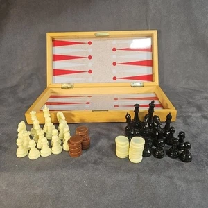 Juego de ajedrez backgammon de viaje de colección tablero plegable de madera damas piezas magnéticas - Imagen 1 de 7