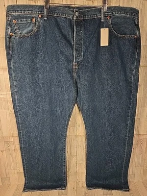 Jeans Levi's 501 50x30 perna reta botão mosca masculino azul denim NOVO - Imagem 1 de 4