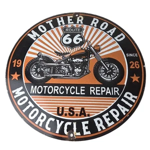 Vintage US Route 66 Sign - Porcelain Motorcycle Repair Gas Pump Sign - Picture 1 of 14