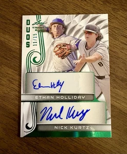 2023 Leaf Trinity Nick Kurtz Ethan Holliday Dual Rookie Auto Green Foil 11/15 SP - Picture 1 of 2
