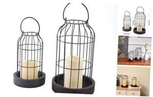 Home Decor Candle Lanterns, Set of 2 Rustic Cage Candle Holder, Tian Brown - Picture 1 of 8