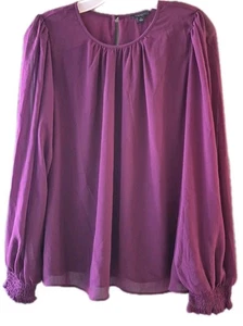 New Ann Taylor Factory Womens Medium M Burgundy Wine Long Sleeve Career Blouse - Picture 1 of 6