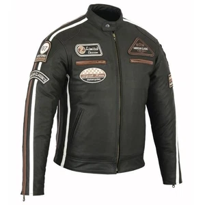 CHAQUETA MOTERA DE CUERO CLÁSICA AMERICANA PARA HOMBRE (CON PROTECTORES CE) - Imagen 1 de 3