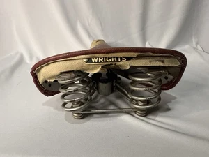 Seggiolino bici vintage Wrights doppia molla rosso e bianco, made England - Foto 1 di 7
