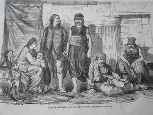 Gravure 1866 - Types des habitants grecs de l'Ile de Candie - Picture 1 of 1