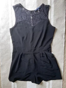 One Clothing Junior’s Size L Solid Black Shorts Romper with Lace Top and Pockets - Picture 1 of 6