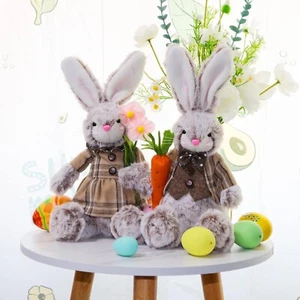 SET OF 2 Bunny Rabbits Couple Boy & Girl EASTER BASKET BUNNIES Spring Decor - Picture 1 of 14