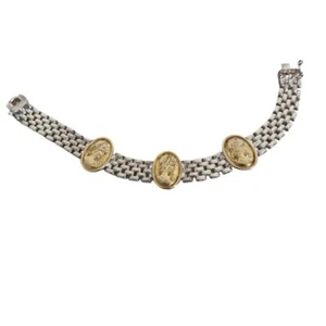 Vintage Signed PRS Italy Sterling Silver Bracelet Panther chain Cameo Coin GP - Picture 1 of 14