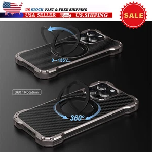 Für iPhone 16 Pro Max/15/14/13 Kohlefaser Metall Stoßfest Magnet Ring Hülle - Bild 1 von 12