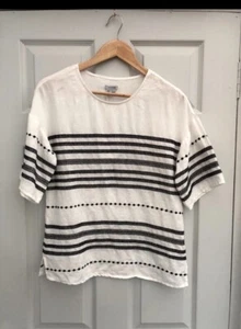 BNWTs Jigsaw 100% Linen White W/ Black Embroidered Stripe Blouse Sz 6-8 - Picture 1 of 4