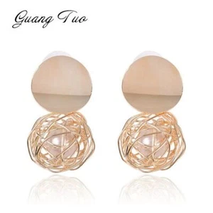 Women Pearl Ball Earring Geometric Statement Drop Earrings Lady Ear Dangle 1Pair - Picture 1 of 12