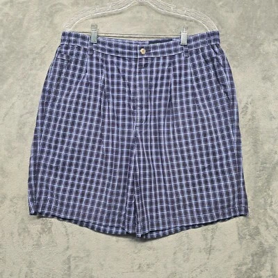 Pantalones Cortos De Colección EBTEK Eddie Bauer Para Hombres Talla 36 Azul Algodón a Cuadros Plisado Golf Walk Foto 1 de 4