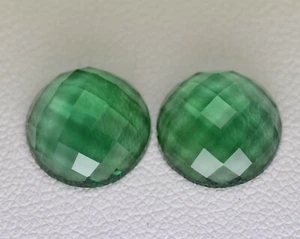 Juego de 5,8 quilates 2 piezas de cuarzo verde hidrotermal cabujón redondo 10 mm piedra cultivada en laboratorio - Imagen 1 de 3