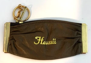 Llavero Hawaiano Vintage Marrón Monedero Clip Dorado Borde Cremallera Tirar Hawaiano - Imagen 1 de 2